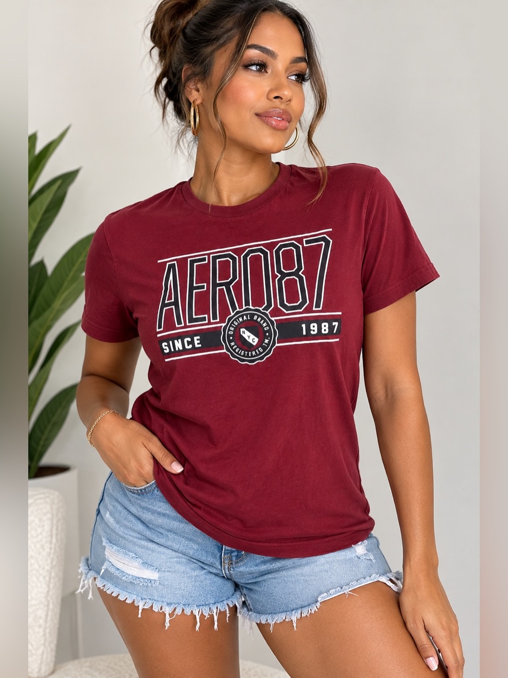 Aeropostale AERO87 Since 1987 Burgundy Graphic Crew Neck T-Shirt